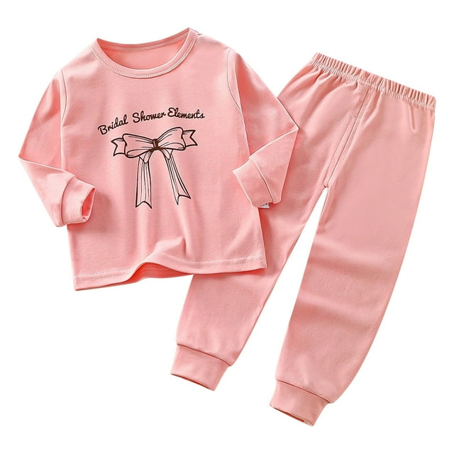 WEIYLL Pyjamas pour Filles Été Imprimé Manches Longues Col Rond sous-Vêtements Taille Élastique Pure Ensemble de Nuit 2 Pcs 6-7 Ans