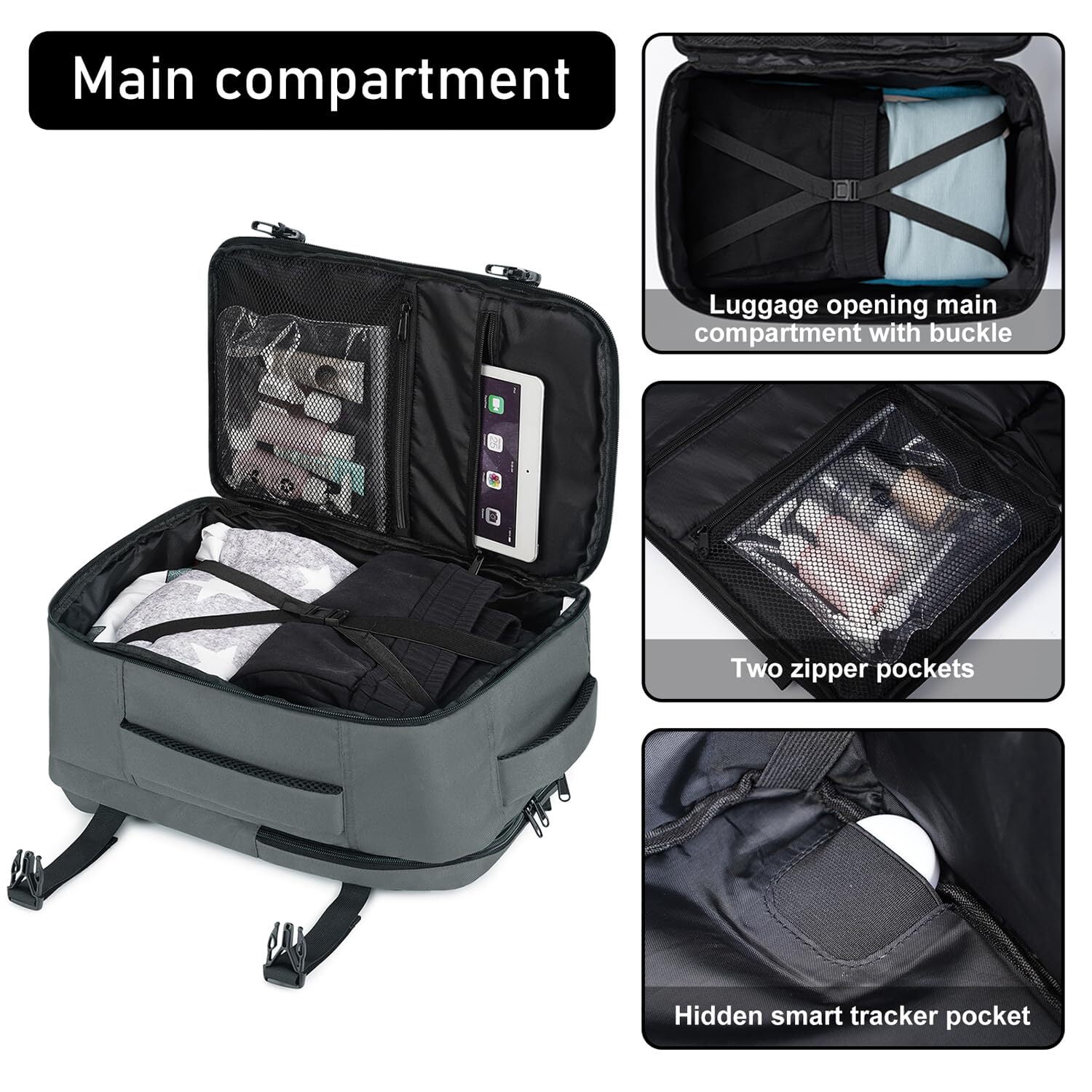 16" Travel Laptop Backpack with Handle Airline Approved Full Open Carry on Business Daypack for Women Men Travel Essentials Casual Hiking, 20L, Grey