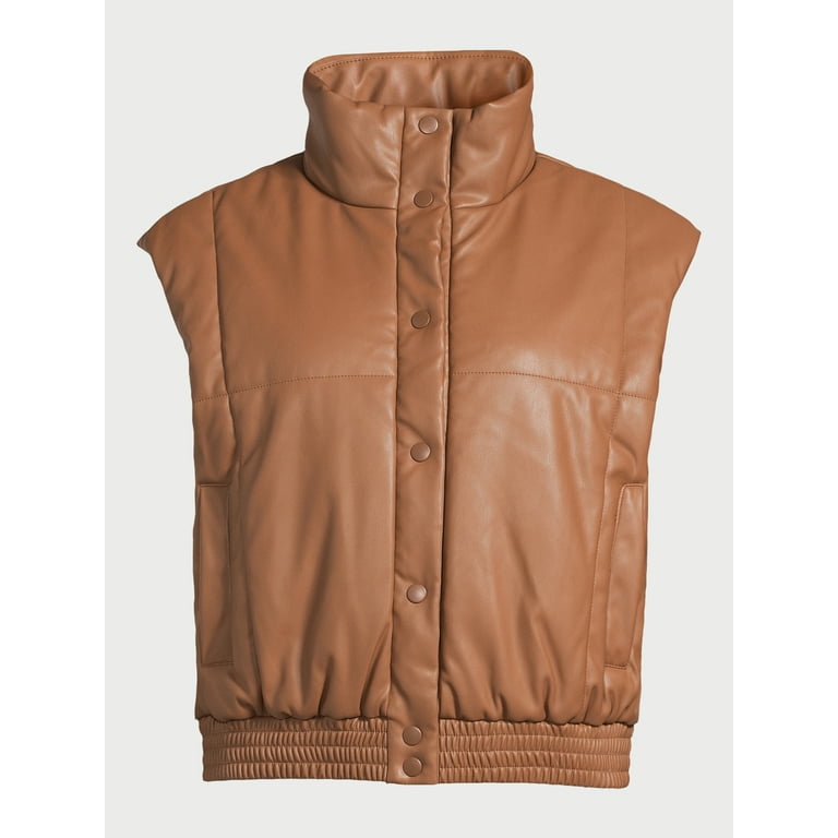Scoop Women's Faux Leather Puffer Vest, Sizes XS-XXL Scoop Women's Faux Leather Puffer Vest, Sizes XS-XXL
