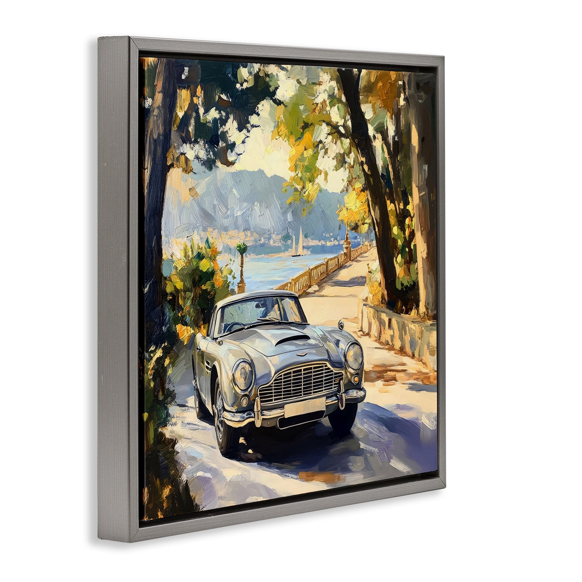 Stupell Industries Classic View of Seaside Drive Gray Framed Floater Canvas Wall Art, design by Creative Studio