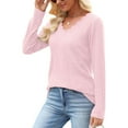 thumbnail image 4 of Womens Ribbed Knitted Fall Sweater, Long Sleeve Pullover for Women Fashion Loose Fit Solid Color Lace V Neck Sweaters, 4 of 6