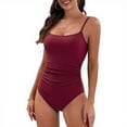 thumbnail image 2 of Minjewel Women's Sexy Pleated One-Piece Swimsuits, Slimming Adjustable Straps & Tummy Control with Ruffled Detail for Beach & Pool,Wine XL, 2 of 4