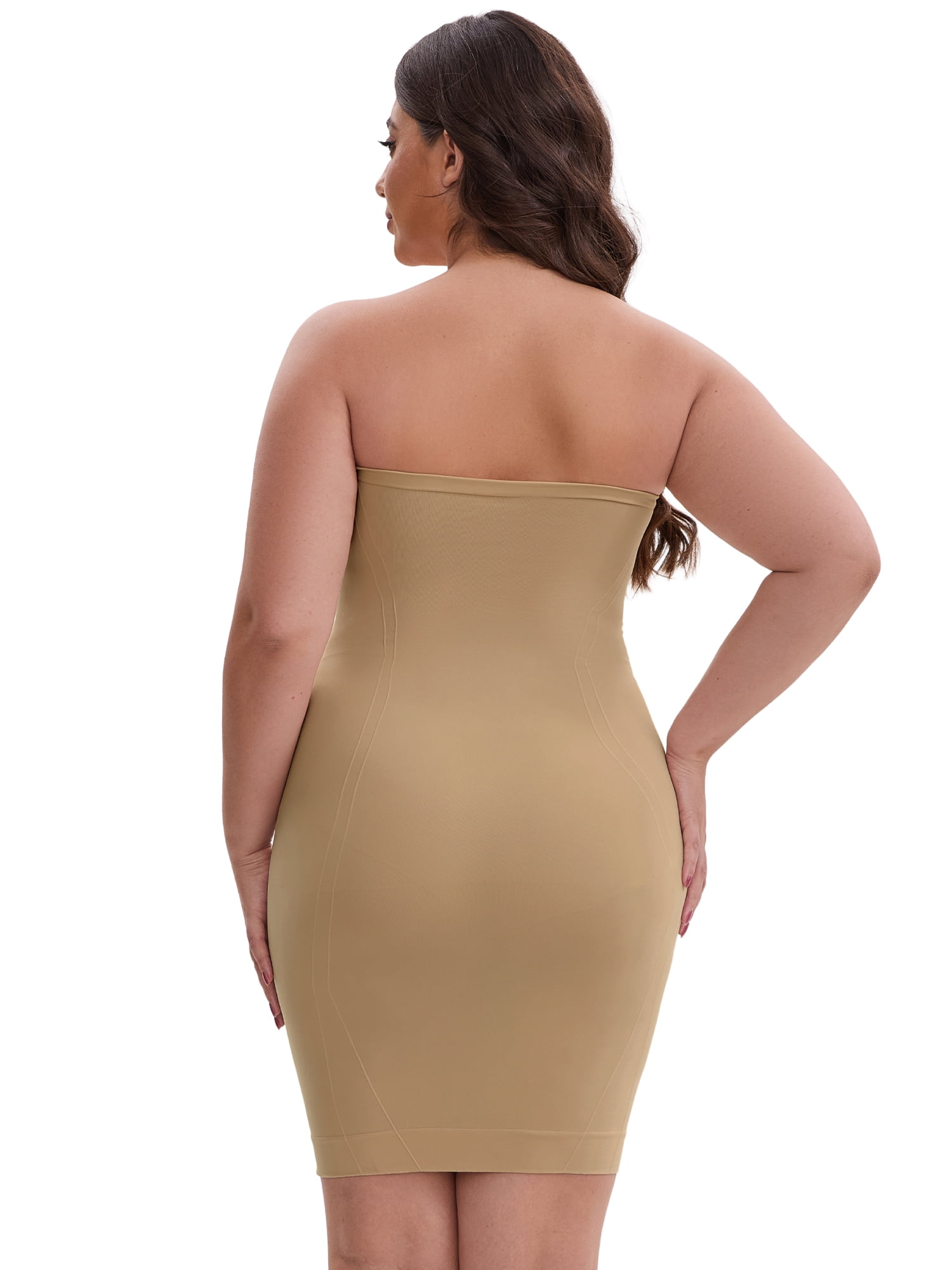 DARING DIVA Women's Push-Up Strapless Bandeau Tummy Control Slip XXL Light Brown