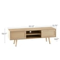 thumbnail image 6 of Rattan TV Cabinet TV Stand with Open Storage Shelves Double Sliding Doors Solid Wood Legs Media Console Table for Living Room Bedroom, Wooden Color, 6 of 6