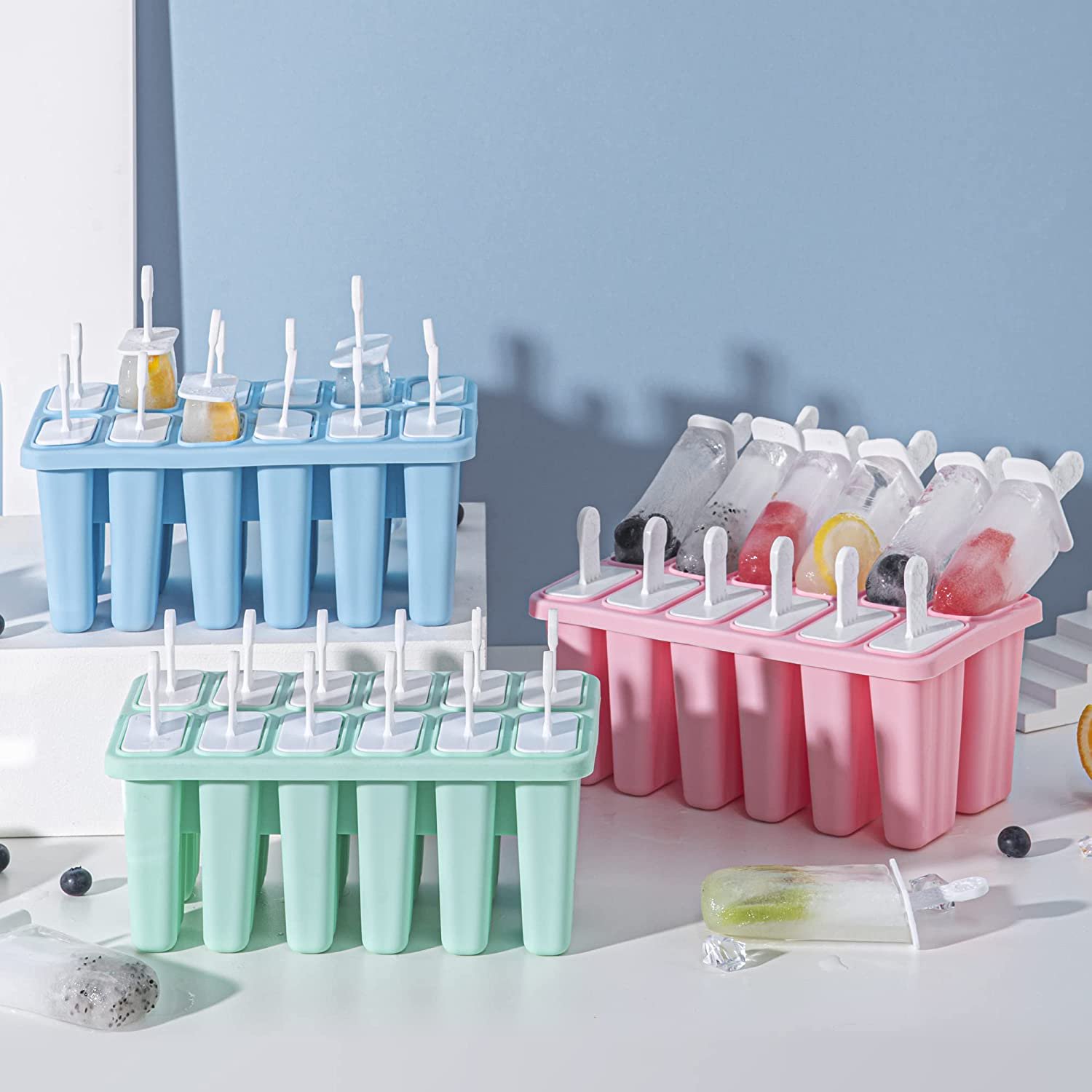 Moules à Glace Silicone 12 Cavités - Kit Avec Brosse Et Entonnoir, Réutilisables Sans BPA
