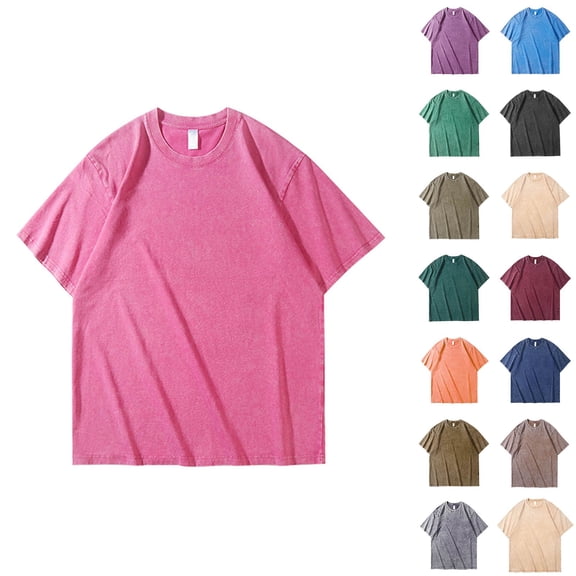 Endives Womens Cotton T Shirts Oversized Unisex Short Sleeves Tshirt Casual Loose Wash Solid Color Basic Tee Womens Tops Brown