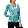 thumbnail image 2 of UPF 50+ Sun Protection Hoodie for Women - Abstract Fluid Art Print Long Sleeve Zip Up Jacket with Thumbholes & Pockets, Lightweight Summer Active Rash Guard Green L, 2 of 6