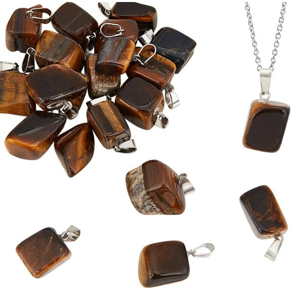 1 Box 20Pcs Tiger Eye Charm Bulk Natural Crystal Irregular Stone Charms Gem Nuggets Pendants with Stainless Steel Snap on Bail for Jewelry Making Necklace Bracelet Supplies DIY Crafts