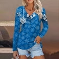 thumbnail image 2 of Women's Christmas Snowflake Print Long Sleeve V-Neck Button Down Casual Blouse Top Festive Holiday Shirt, 2 of 5