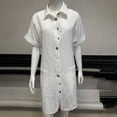 thumbnail image 2 of ZQUUVOU Women's Summer Short Sleeve Dress Deep V Neck Button Down Front Knee Length Casual Outfit Office Wear White, 2 of 4
