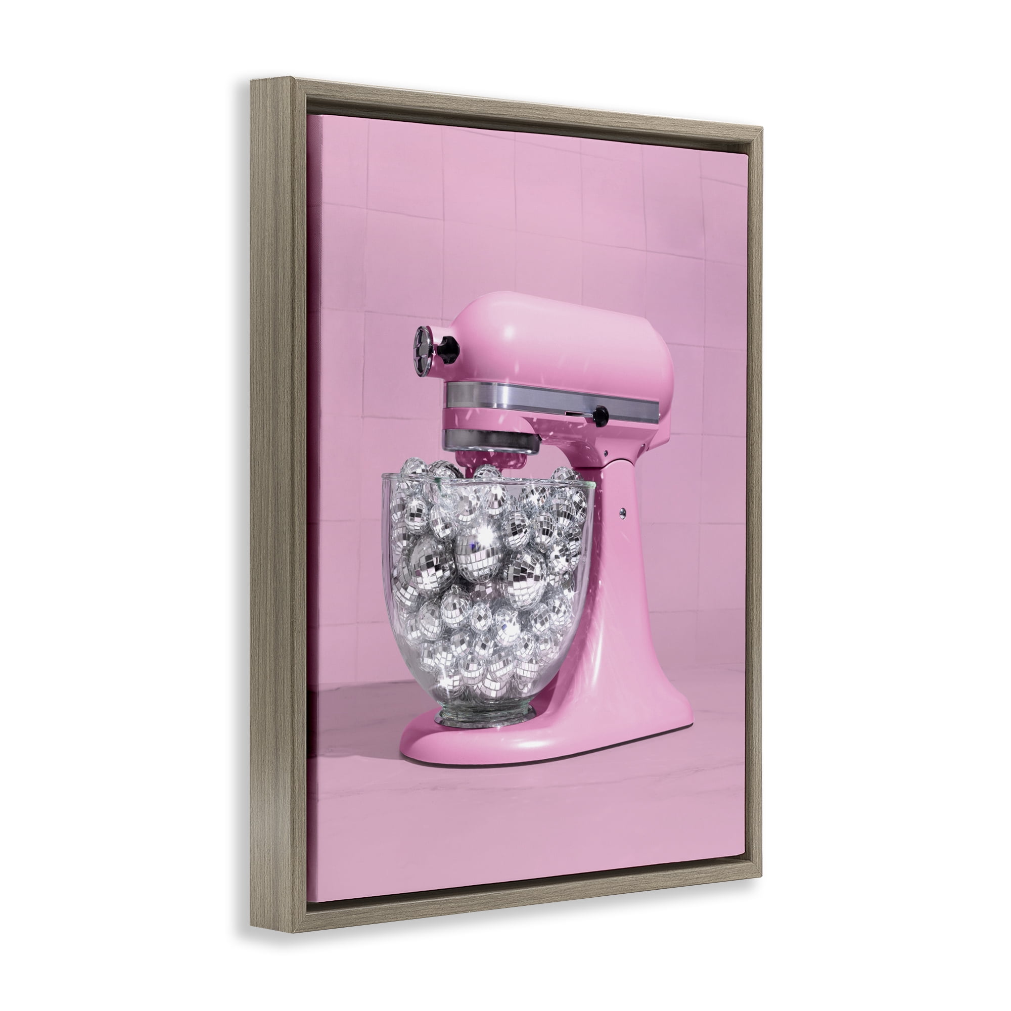 Stupell Industries Disco Kitchen Mixer over Pink Brown Framed Floater Canvas Wall Art, design by LISH Creative