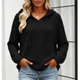 thumbnail image 6 of Womens Drawstring Hoodies Zaewscy Women's Fall Casual Hooded V Neck Long Sleeve Sweatshirt Black S, 6 of 7