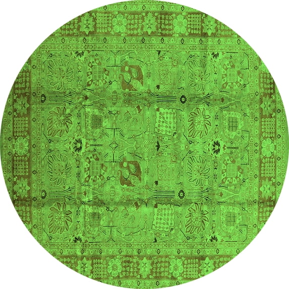 Ahgly Company Indoor Round Oriental Green Industrial Area Rugs, 3' Round