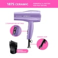 thumbnail image 3 of Hot Beauty 1875 Ceramic Hair Dryer, Powerful Fast Drying, Multi-Setting with Comb Attachment, Additional Detangler Included, Slide Bar Switch, Compact for Home & Travel (Purple), 3 of 4