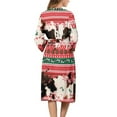 thumbnail image 2 of Yuyamidu Christmas Robes for Women V-Neck Casual Bathrobe Sleepwear Cow Print Mid-Length Night Robe Size 2XL Comfy Long Sleeves Kimono Robe with Waist Belt, Red, 2 of 7