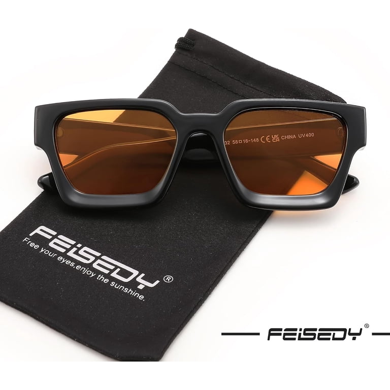 FEISEDY Retro 90s Square Sunglasses for Women Men Trendy  display picture 3