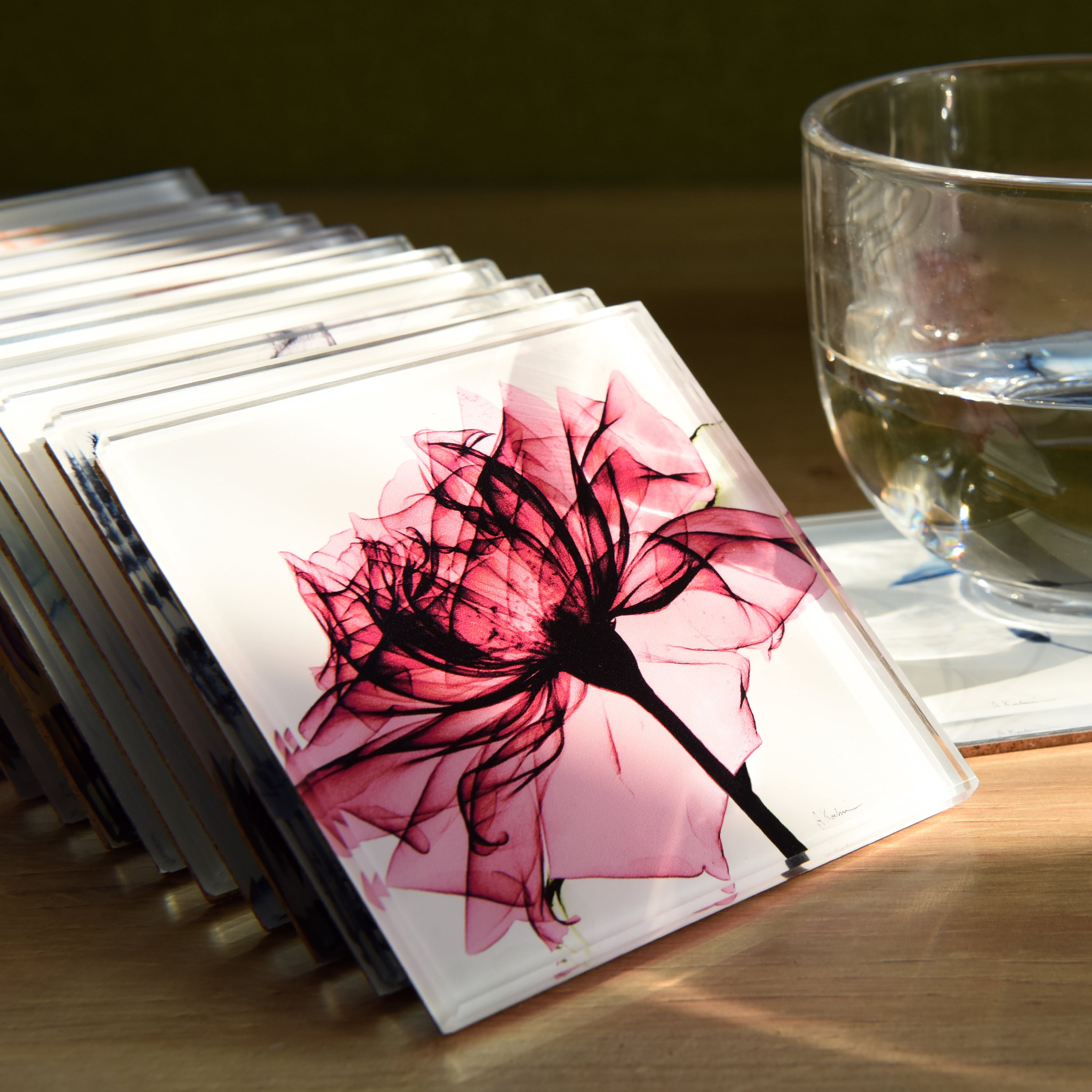 Pretty Bouquet Coasters Super White Glass Coasters with Cork Bottom - set of 12 florals