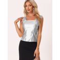 thumbnail image 4 of Camiseta Sin Mangas De Pu De Cuero Sintético Con Adornos De Encaje Para Mujer Color Plata S, 4 of 5