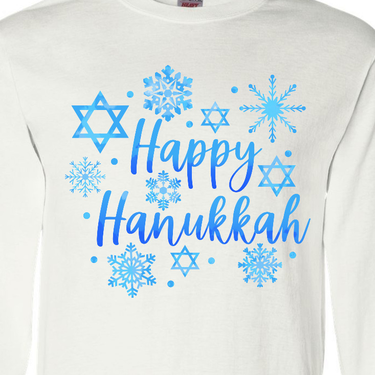 Happy Hanukkah Long Sleeve T-Shirt with Stars photo 4