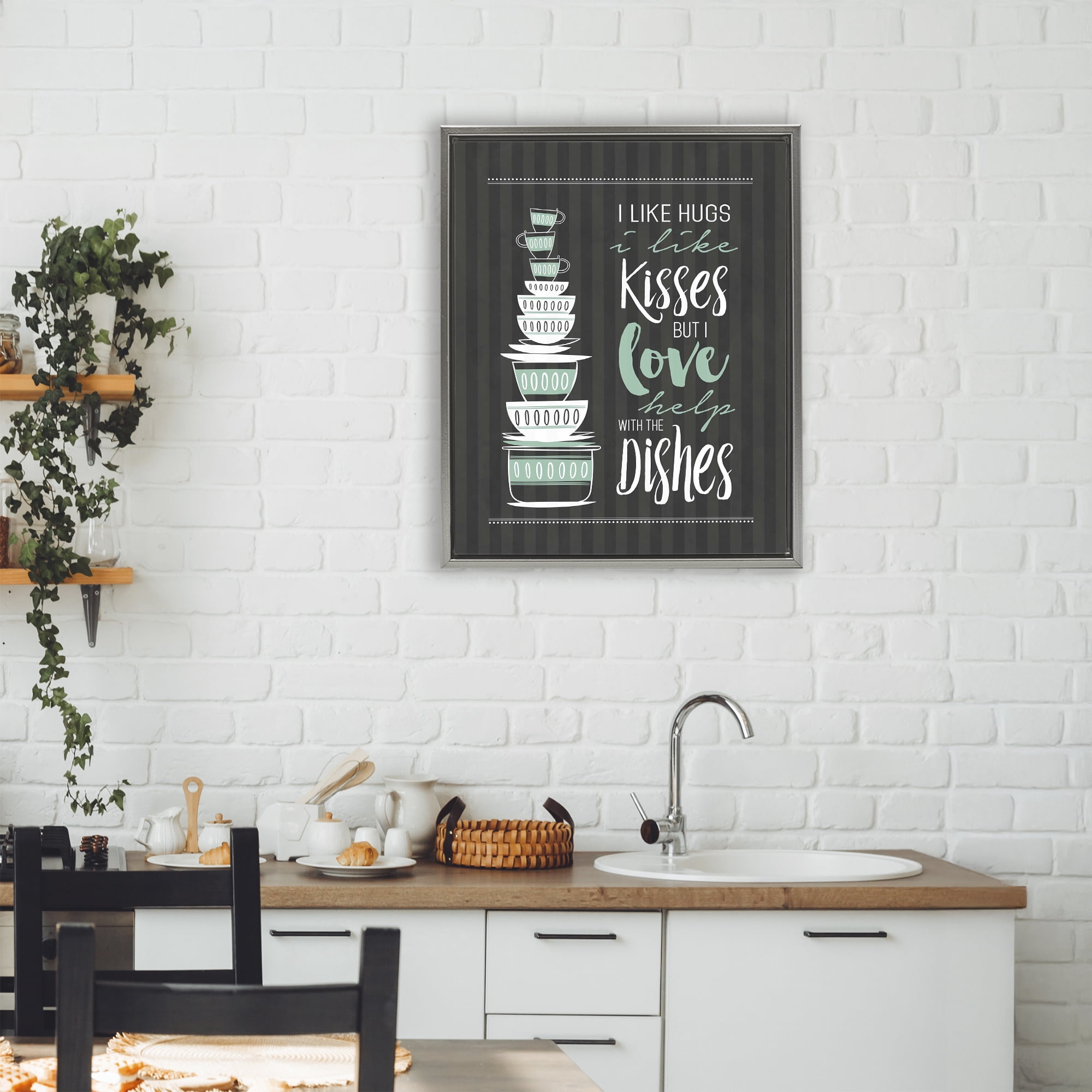 Love Help With Dishes Gray Framed Floater Canvas Wall Art, design by Lettered and Lined