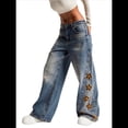 thumbnail image 3 of Pantalones Vaqueros Holgados Y2k Desgastados para Mujer, Estilo Boyfriend, con Bordados, Rotos, de Pierna y Retazos, de Cambray y Cintura Alta. Azul L, 3 of 9