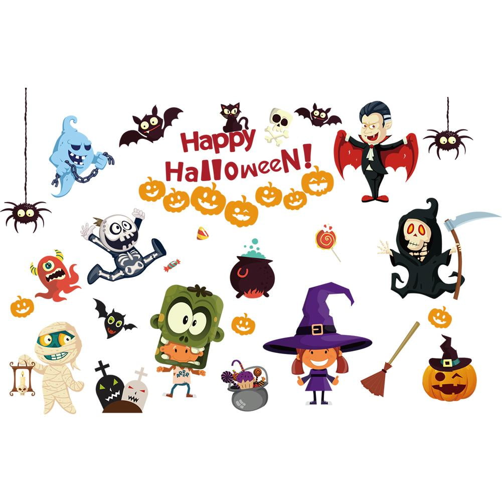 Milochic Halloween Cartoon Pumpkin Wall Paster Waterproof Witch Wall Sticker Decor Walmart Com Walmart Com