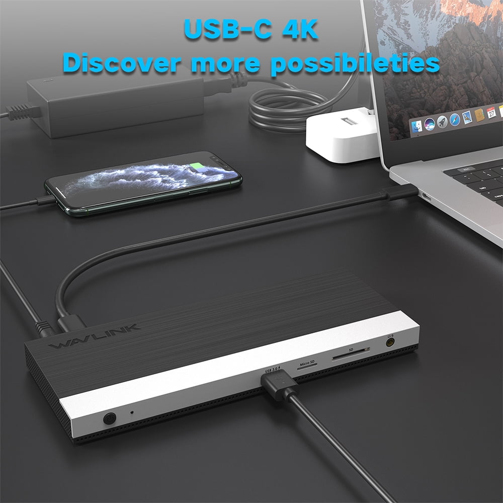 WAVLINK USB C Triple 4K@60Hz Display 13 in 1 Laptop Docking Station, 85W PD Charging for Mac OS and Windows, 1xDP & 2xHDMI, 4xUSB-A 3.0 (1 Charging), SD&TF Card Reader, Gigabit Ethernet, Phone Jack