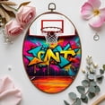 thumbnail image 7 of Canvas Wall Art Graffiti Basketball Colorful Sport Court Retro Crown Ball Basketball Oval Framed Canvas Prints Vintage Wall Hanging Decor for Home Office Dorm Gift 8.6"x11.4", 7 of 7