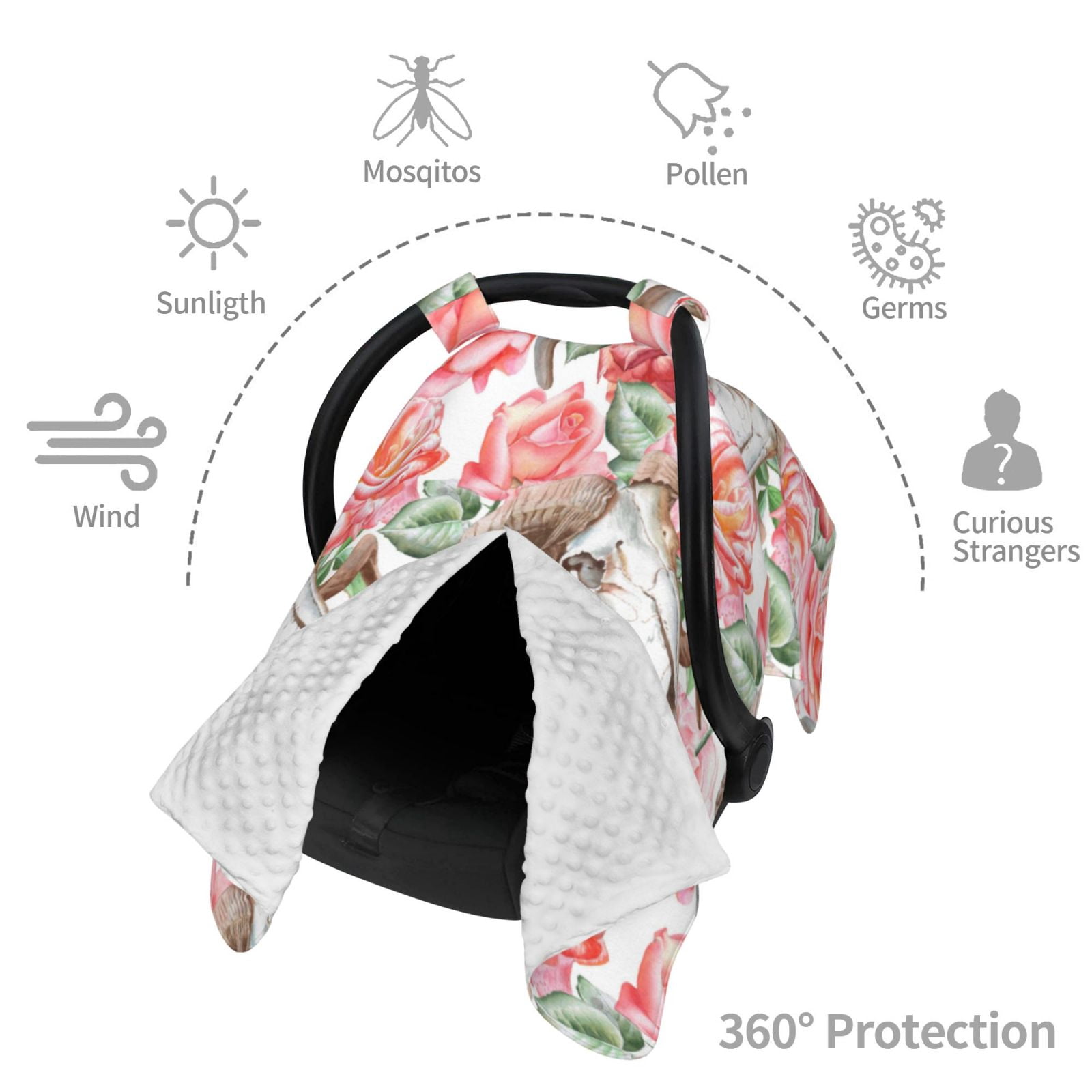 Car Seat Cover Baby - aesthetic roses goat skull Breathable Infant Car Seat Cover for Baby Carseat, Lightweight Comfort Baby Essentials Must Haves Newborn Stuff for Girl Boy