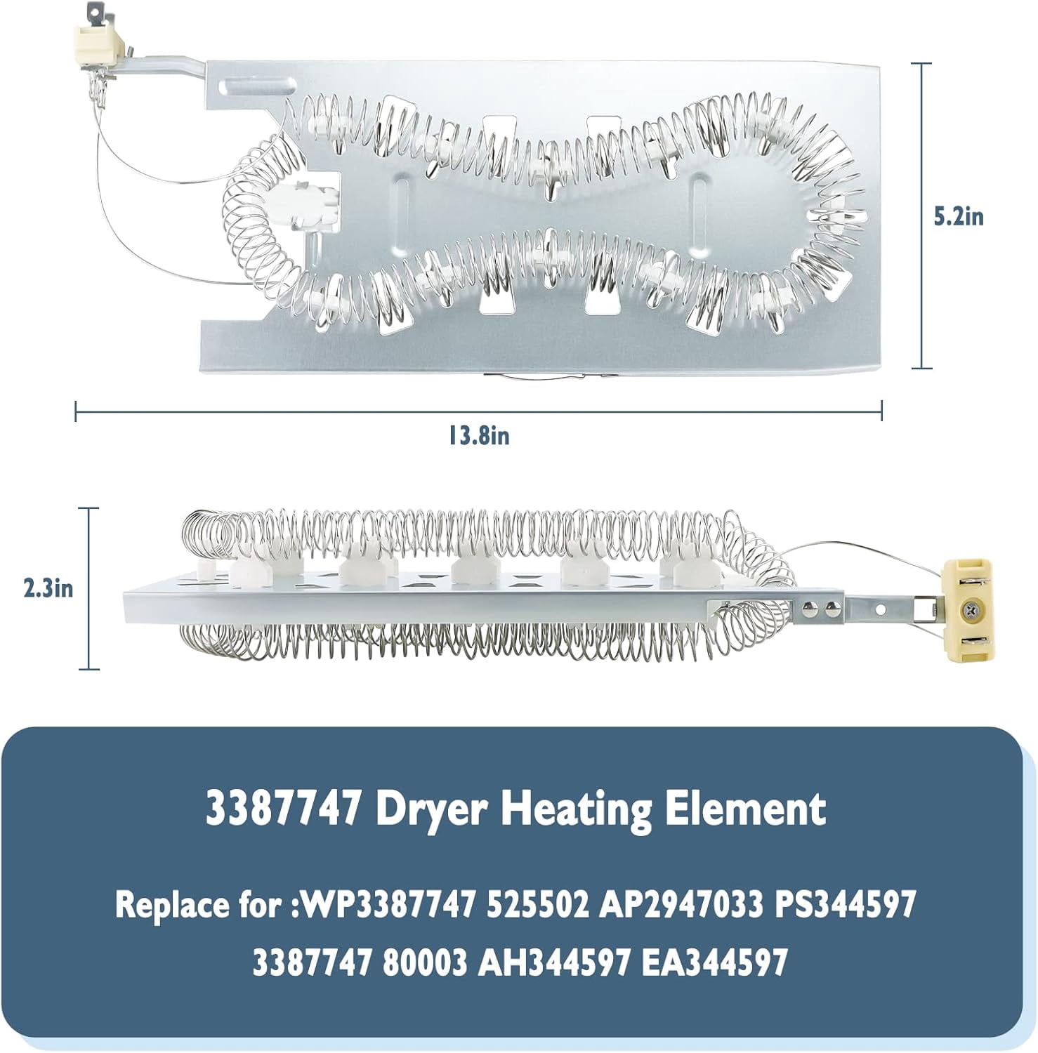3387747 WP3387747 Dryer Heating Element Compatible with Kenmore Whirlpool Maytag dryer - Replaces PS11741416 W11344457 AP6008281 8527865 AP2947033 PS344597 W11045584