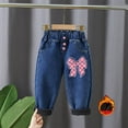 thumbnail image 2 of Gpaecead Girls' Clothing Jeans Butterfly Print And Fleece Lined Thickened Jeans Kids Fall And Winter Mid Waist Button Jeans 3-8 Years Blue, 2 of 4