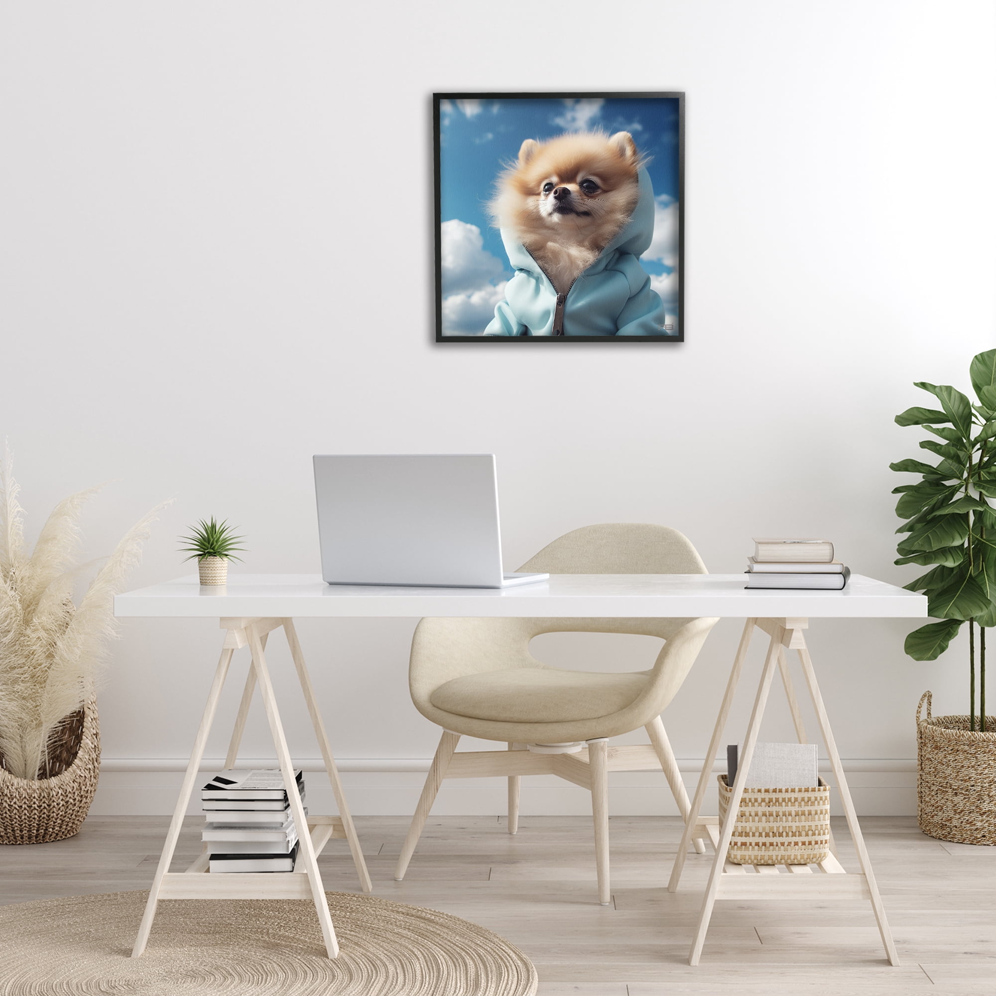 Stupell Industries Pomeranian Dog & Clouds Animals & Insects Painting Black Framed Art Print Wall Art, 24 x 24