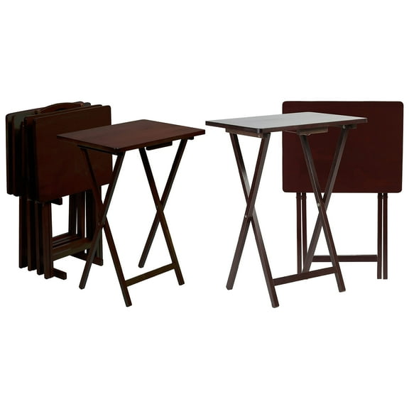 PJ Wood Folding TV Snack Tray Table with Compact Storage Rack, (Set of 7)