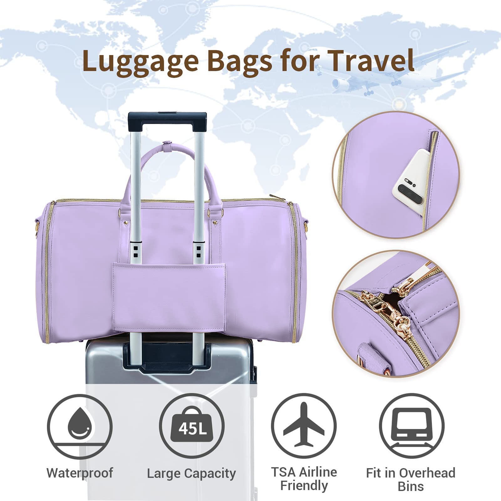 LACKUST Garment Bags For Travel For Women 2024 Garment Duffle Bag Convertible Foldable 2 In 1 Suit Bag For Hanging Clothes Business Trip Bag With Toiletry Pocket,Purple