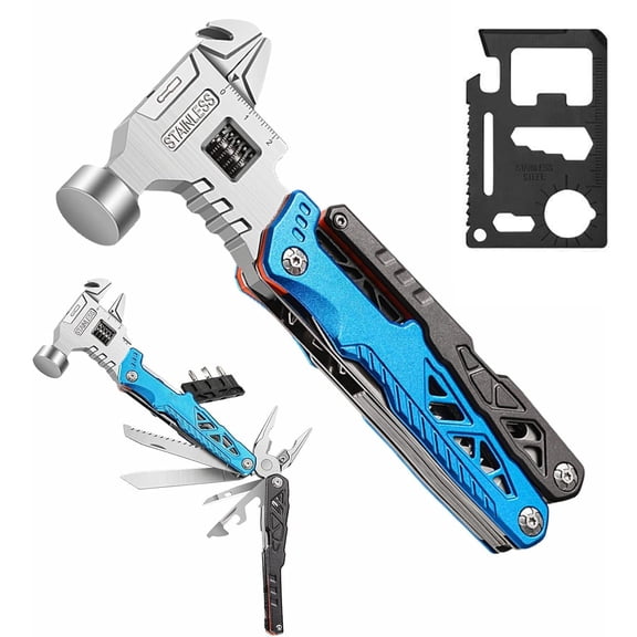 Outdoor Camping Multi-Function Wrench Hammer Emergency Car Combination Tool Hammer Stainless Steel Folding Nail Extractor Hammer & Pliers The perfect gift for men