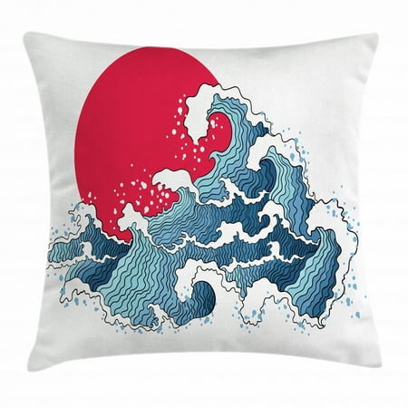 Japanese Throw Pillow Cushion Cover The Great Wave Illustration