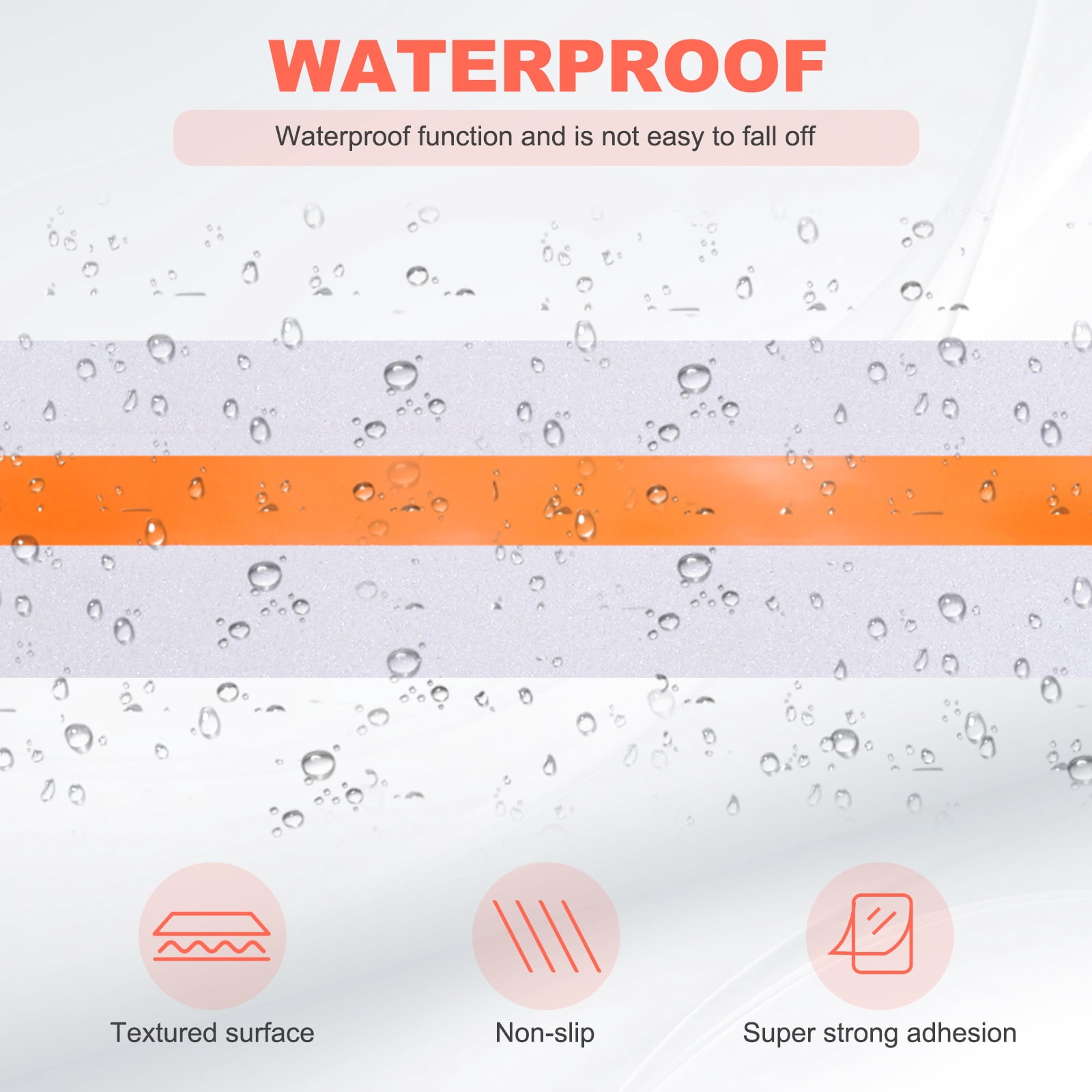 Anti Slip Traction Tape 2 Inch x 49.2ft Stair Grip Friction Adhesive Non Skid Tape Waterproof White with Orange Tape
