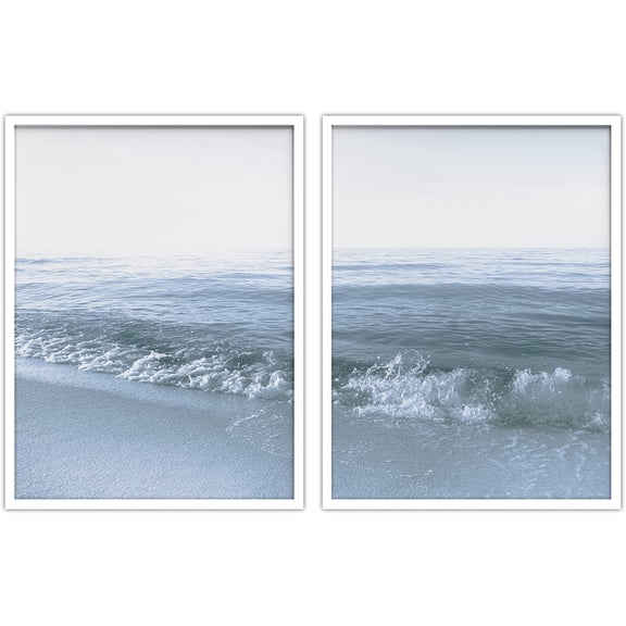 PixonSign Framed Wall Art Collage Print Gallery Set Sea Waves Crash Onto Foggy Beach Nature Ocean Photography Realism Modern Landscape Relax/Calm for Living Room, Bedroom, Office - 12"x16"x2 WHITE