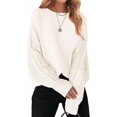 thumbnail image 1 of Women's 2023 Fall Long Sleeve Crew Neck Solid Color Cable Knit Chunky Casual Oversized Pullover, 1 of 5