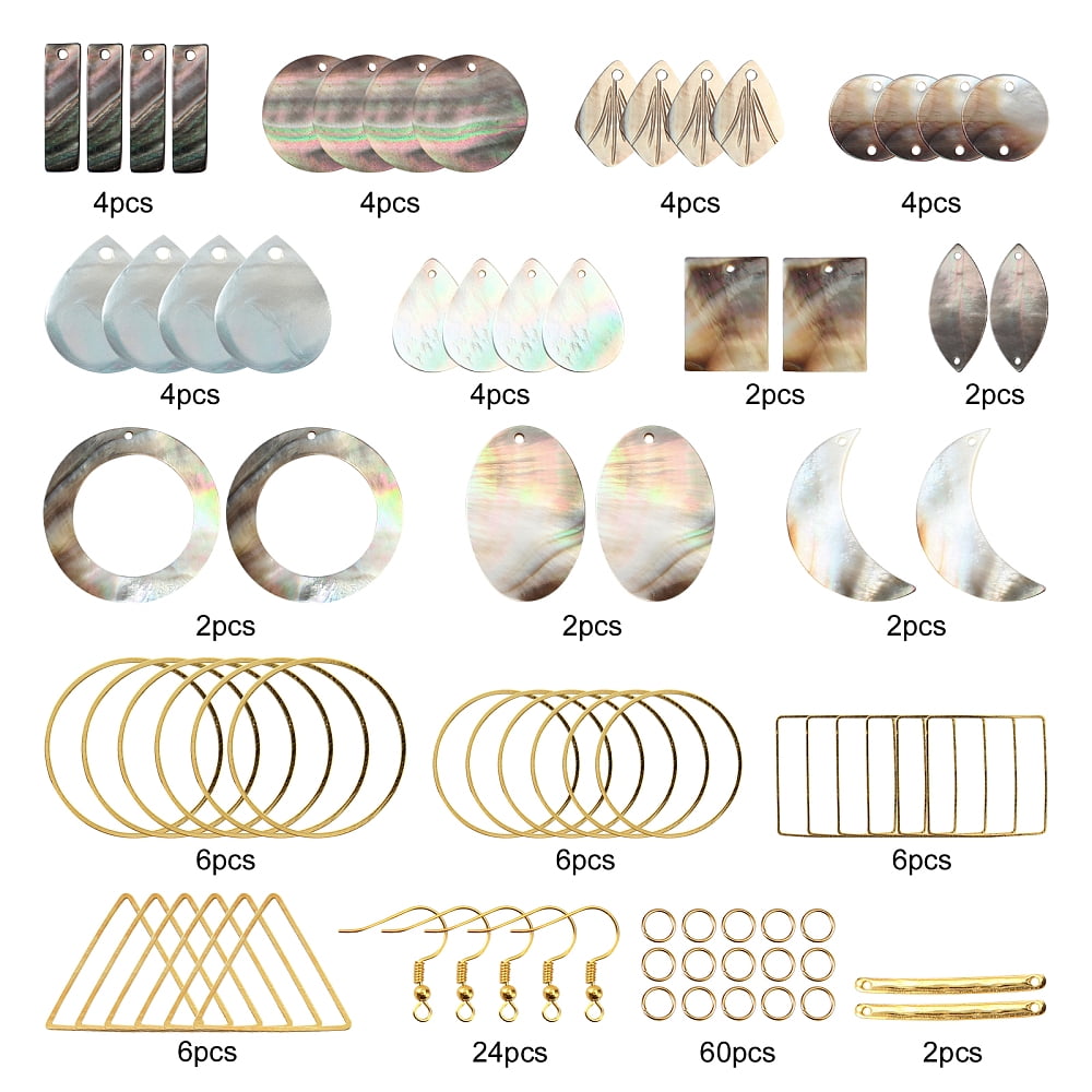 DIY Geometry Theme Earring Making Kits Including Natural Black Lip Shell Pendants Brass Linking Rings & Earring Hooks Alloy Bar Links Connectors Golden