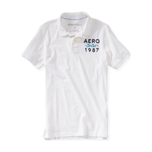Aeropostale Mens SoCal 1987 Rugby Polo Shirt, Blanco, Grande Aeropostale polo, rugbi