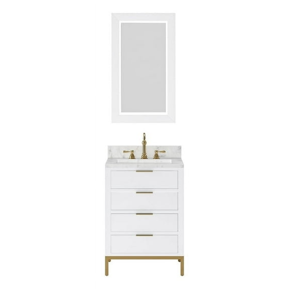 Water Creation Bristol 24"W Wood Single Bathroom Vanity in Pure White/Gold