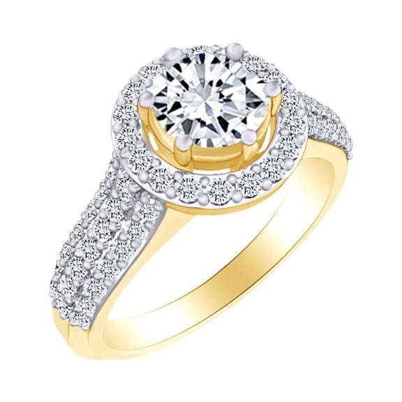 AFFY 7/10 Cttw Round Cut White Natural Diamond Halo Solitaire Engagement Ring In 14k Solid Yellow Gold (0.70 Carat) Ring Size-12