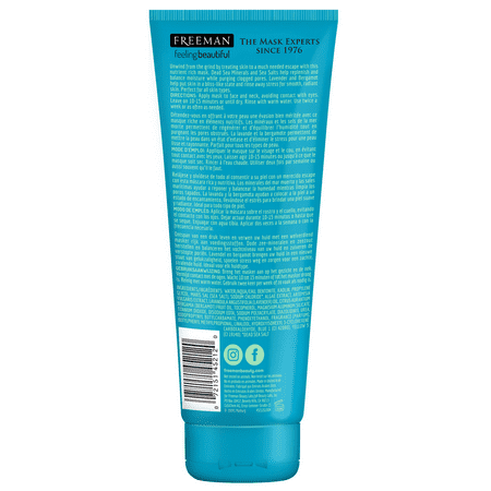 Freeman Dead Sea Minerals Anti-Stress Clay Facial Mask, Face Mask Balances Skin Moisture, Clears Pores, Made With Lavender and Bergamot For All Skin Types, 6 fl. oz./175 mL Tube