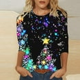 thumbnail image 1 of QIPOPIQ Hauts à Manches 3/4 pour Femmes Col Rond T-Shirts de Noël Chemises Décontractées Coupe Ample Blouses en Liquidation, 1 of 5