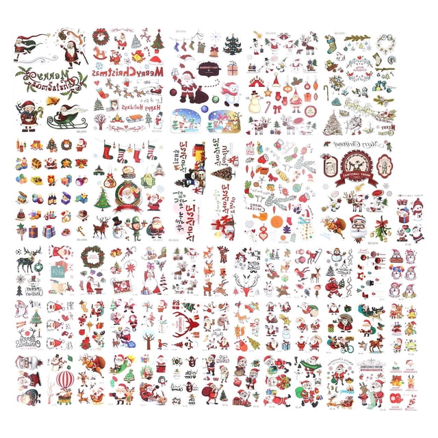 Pegatinas de tatuajes temporales, 50 piezas de Papá Noel, tatuajes falsos temporales impermeables, lindos tatuajes temporales diseñados para precisión