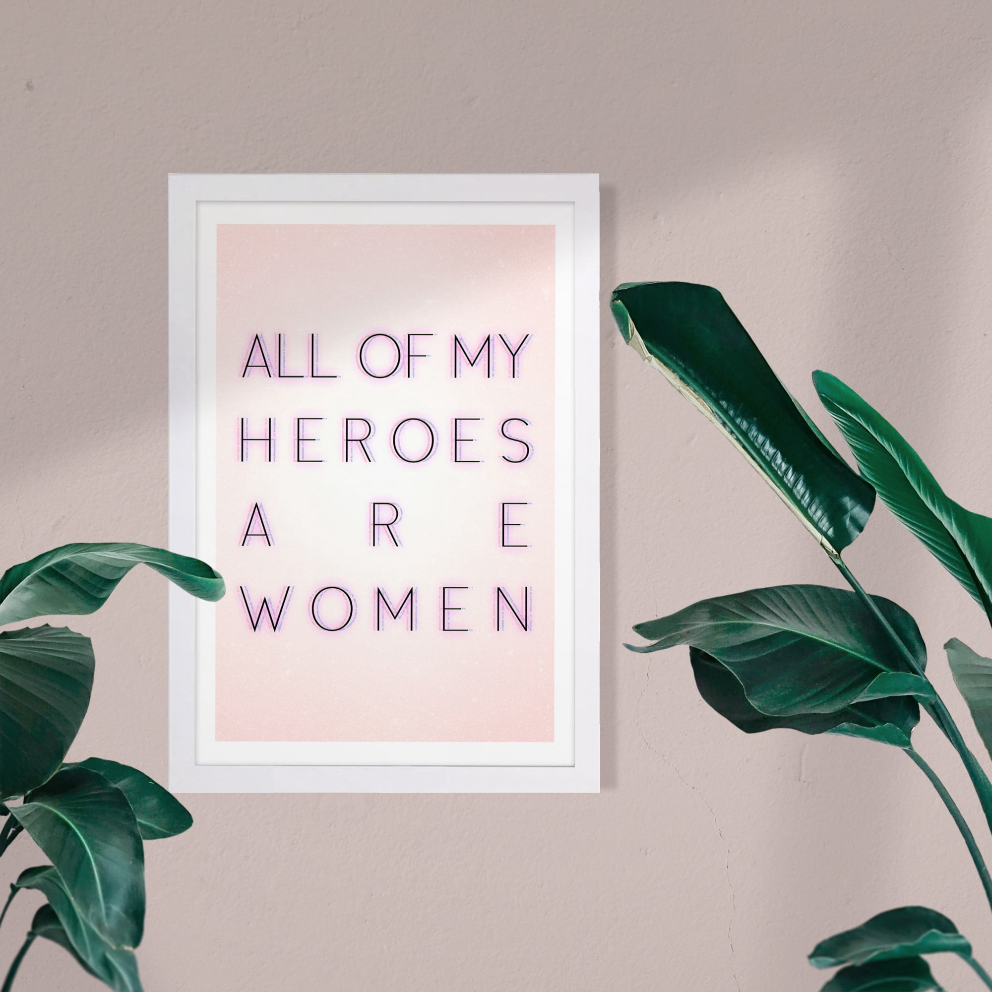 Wynwood Studio Typography and Quotes Framed Wall Art Prints 'All My Heroes Are Women' Empowered Women quotes - Pink, Black, 13" x 19"