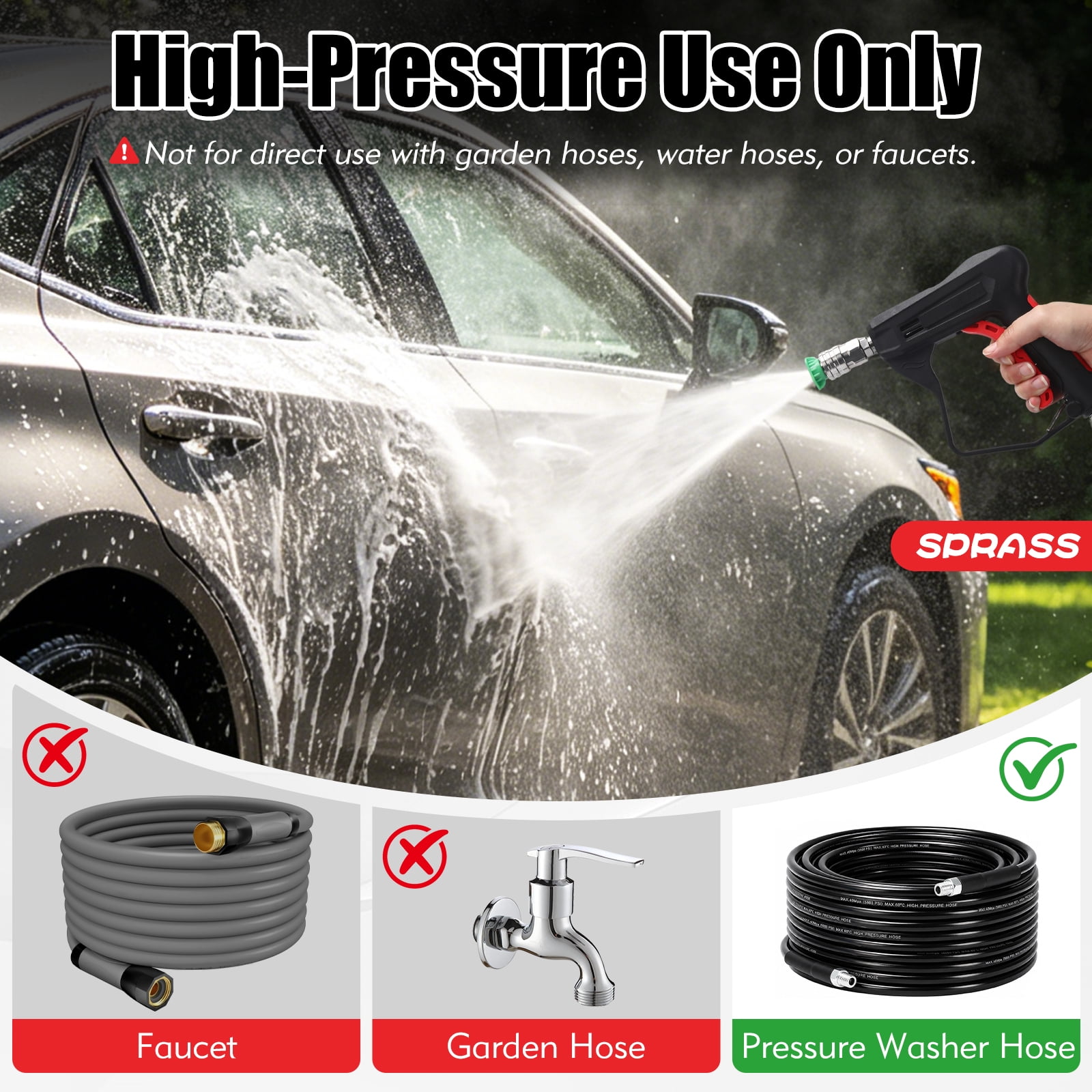 Short Pressure Washer Gun, 4350 PSI Power Washer Trigger Gun with 1/4" Quick Connect, 3/8" Male Plug, M22-14mm & 15mm Fittings, Compatible with Foam Cannon