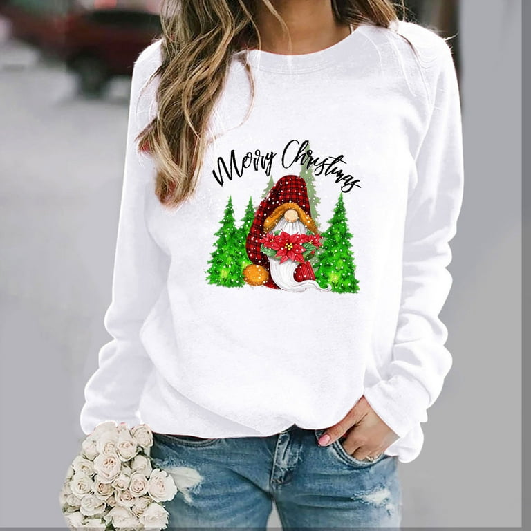 Christmas Tops for Women Dressy Plus Size Santa Print Long Sleeve Blouse Lightweight Soft Cozy Tunics Walmart