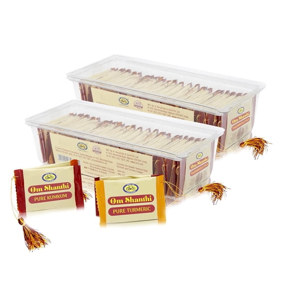 Om Shanthi Haldi Kumkum Powder Religious Tilak For Pooja Pack of 2( 50 each)
